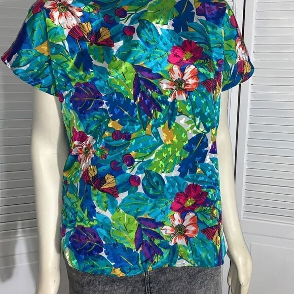 Vintage 80’s Satin Floral Jacquard Statement Blouse Women’s Large - Picture 3 of 9